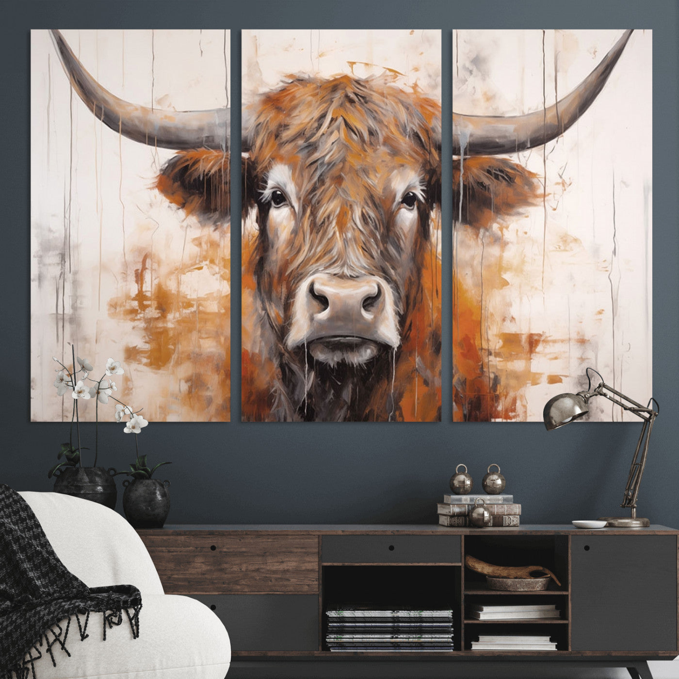 48622-MGV-CV-36X24-Vintage Scottish Highland Cow Cattle Art, Scottish Highland Cow Wall Art Print, Farmhouse Wall Art