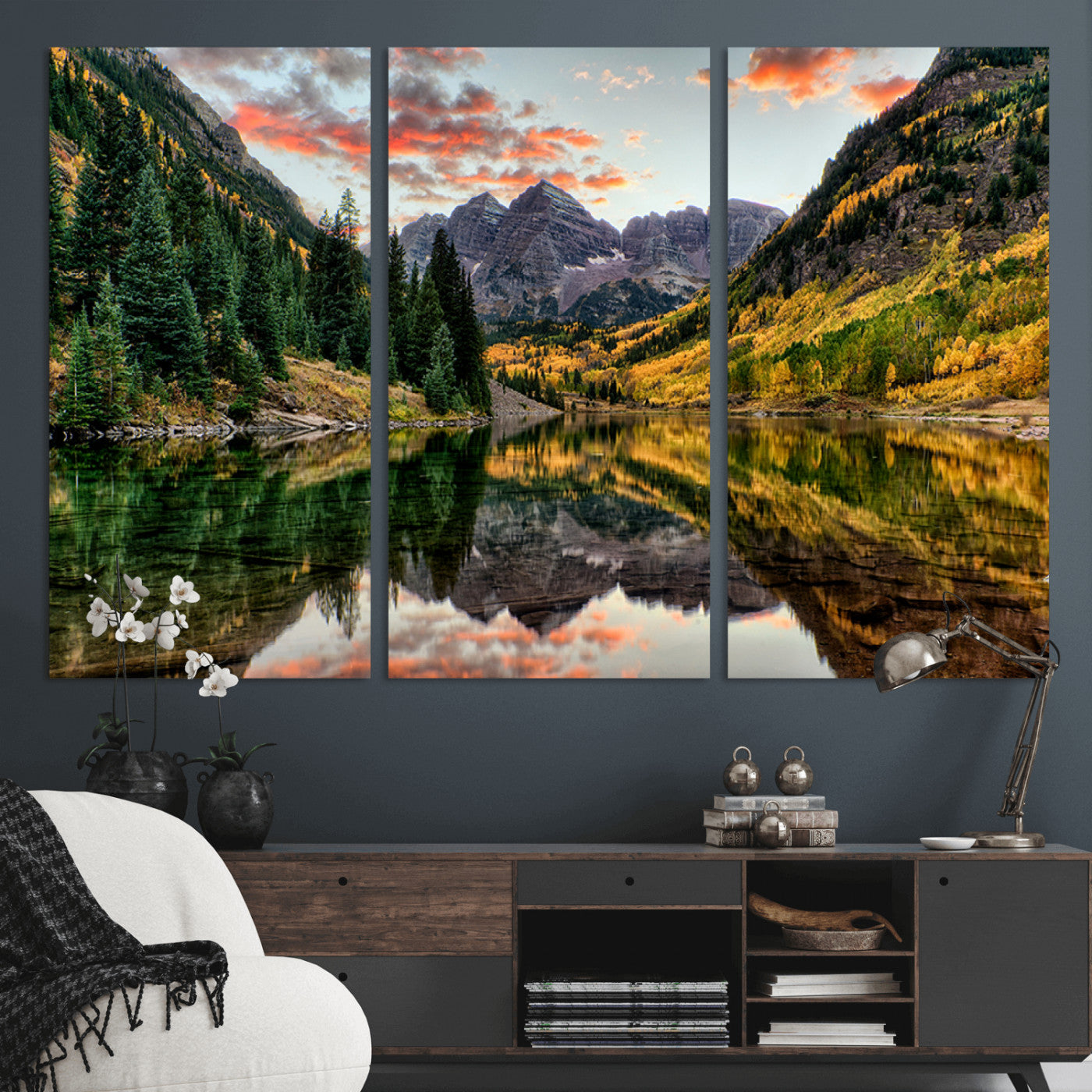 14376-MGV-CV-36X24-Maroon Bells Wall Art - Scenic Canvas Print of Maroon Bells in Autumn for Elegant Home or Office