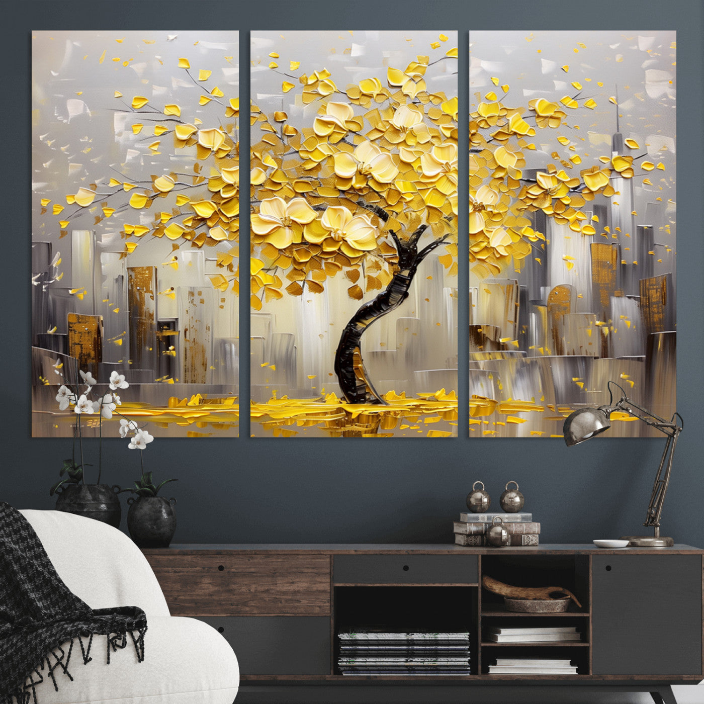 45538-MGV-CV-36X24-Golden Tree Canvas Print | Abstract Wall Art for Modern Homes | Ready to Hang Framed Artwork