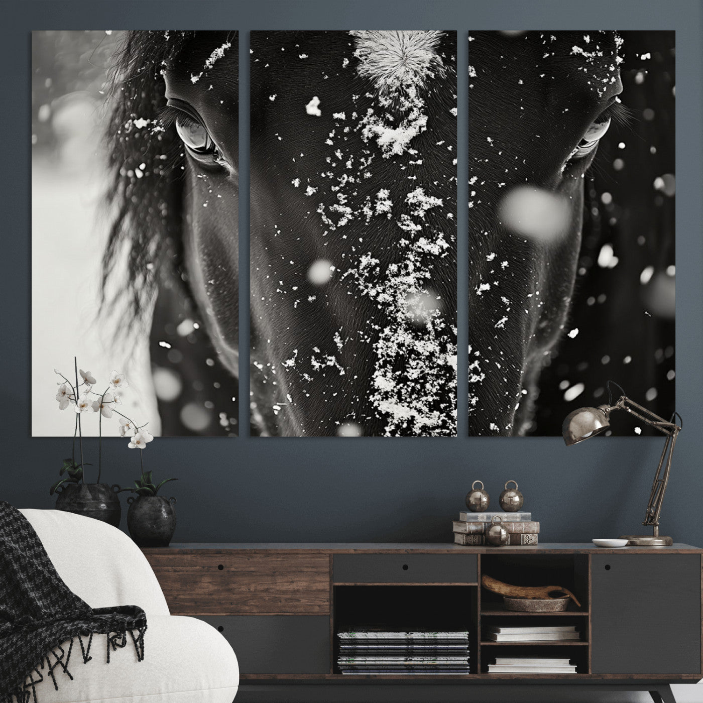 -Winter Horse Snow Wall Art Canvas Print