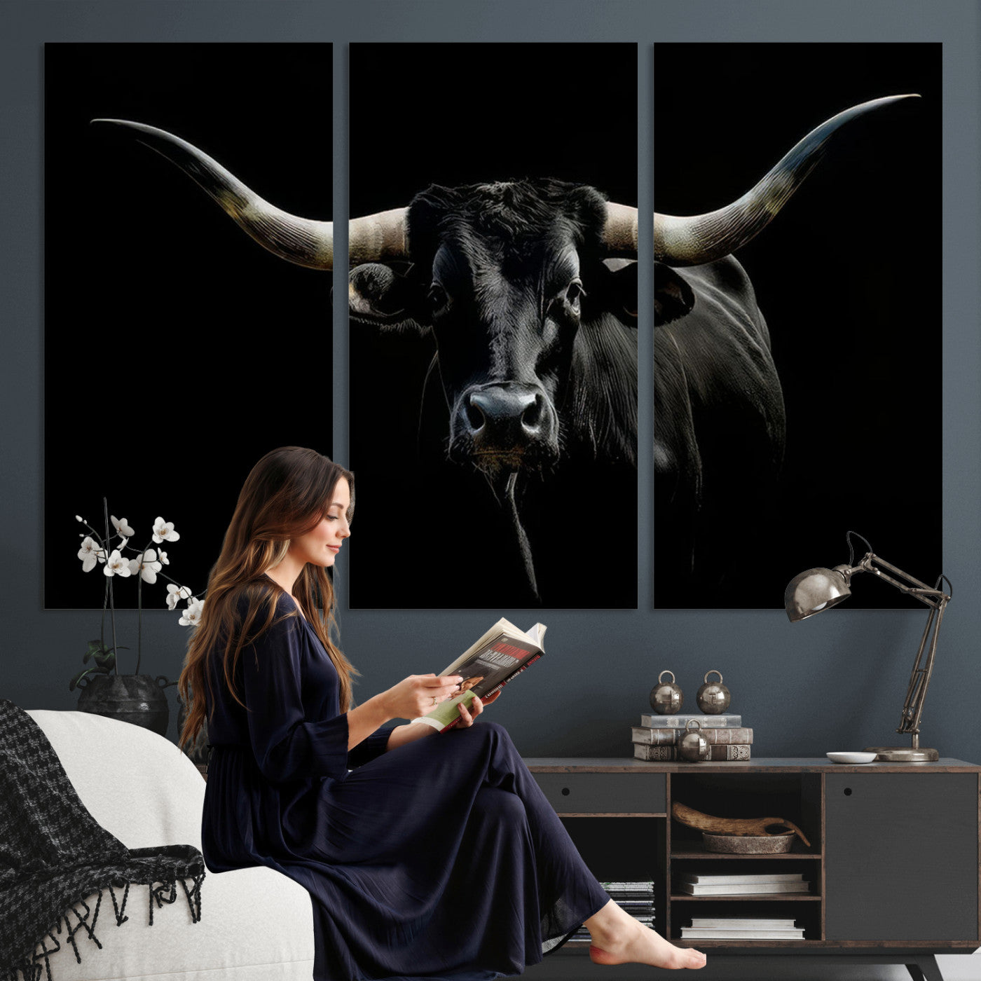 37889-MGV-CV-36X24 - Texas Longhorn Canvas Wall Art - Rustic Western Longhorn Bull Print in Brown & Black - Farmhouse Decor for Living Room, Office, or Ranch