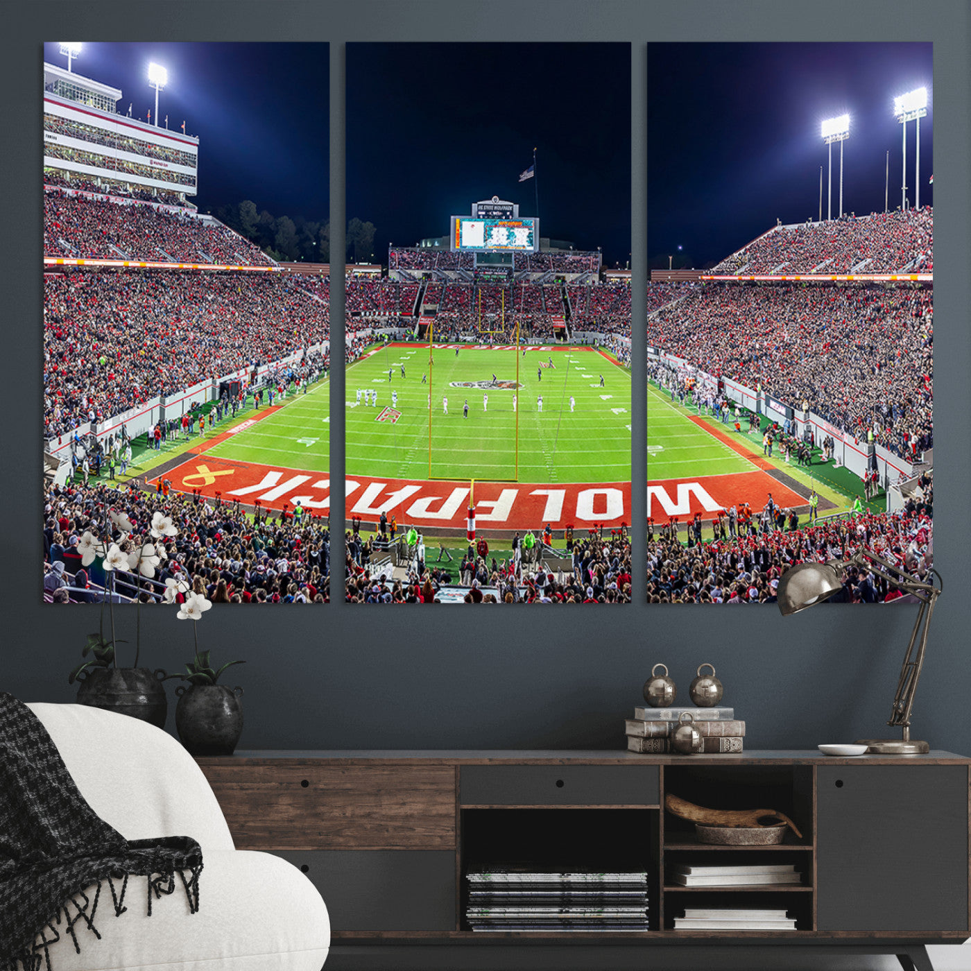 80943-MGV-CV-36X24-Wolfpack Football Team Print - Raleigh Carter-Finley Stadium Wall Art Canvas Print
