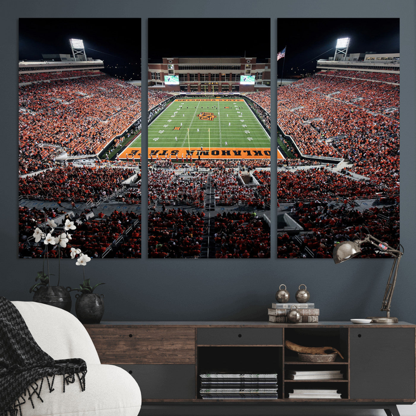 81675-MGV-CV-48X32-3P-Boone Pickens Stadium Wall Art Oklahoma State Cowboys Print Framed Sports Canvas Art for Home, Office, Living Room