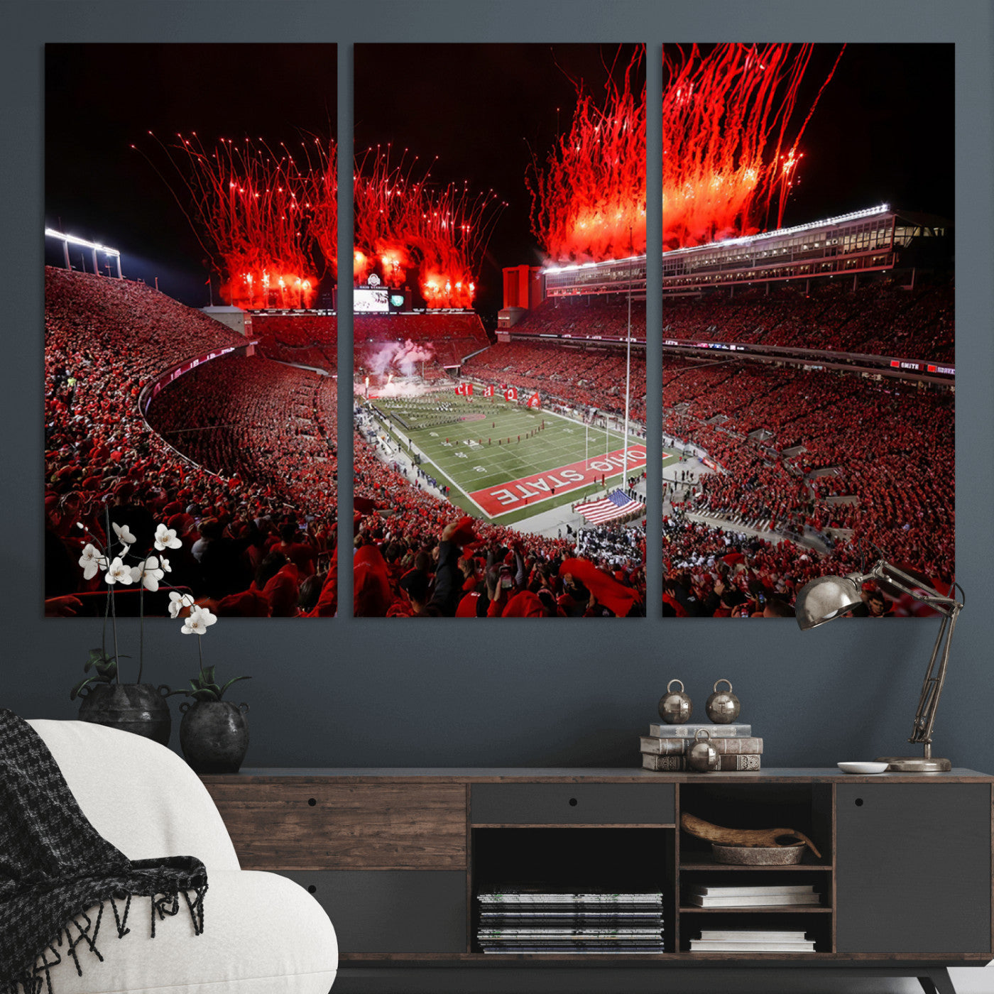 56909-MGV-CV-36X24-Ohio State University Buckeyes Football Team Print - Columbus Ohio Stadium Wall Art Canvas Print