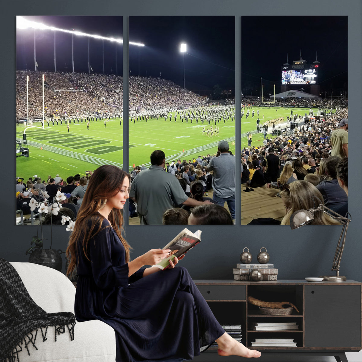 56796-PAN-FL-20X10 - Purdue University Boilermakers Football Team Print - West Lafayette Ross-Ade Stadium Wall Art Canvas