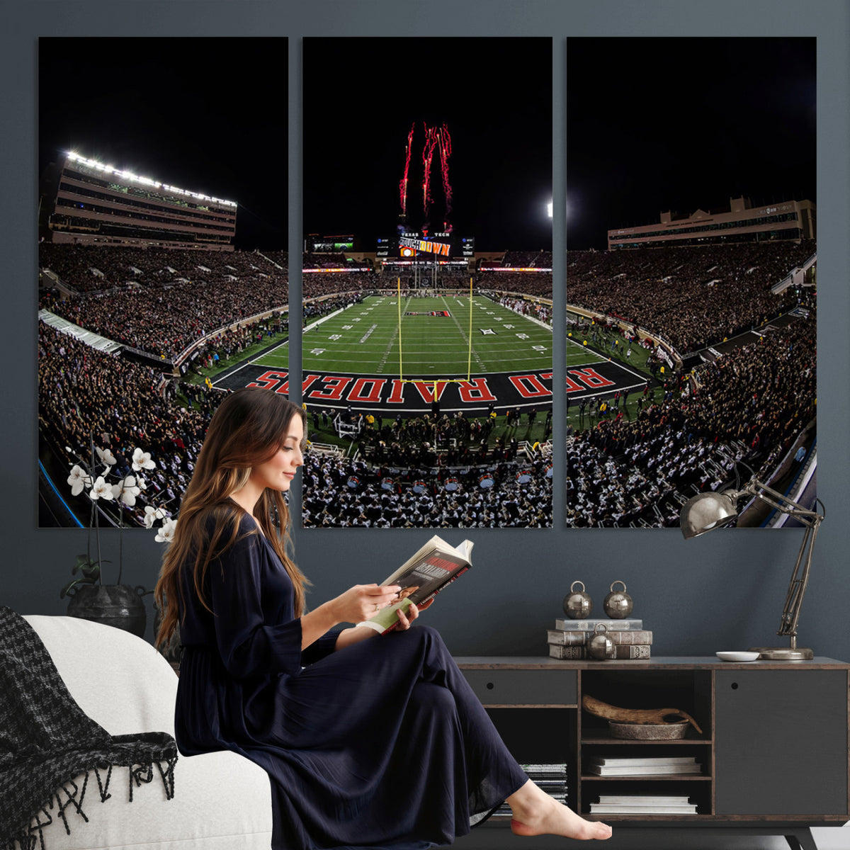 83122-PAN-FL-20X10 - Framed Texas Tech Red Raiders Stadium Canvas, Texas Tech Red Raiders Football Team Print - Lubbock