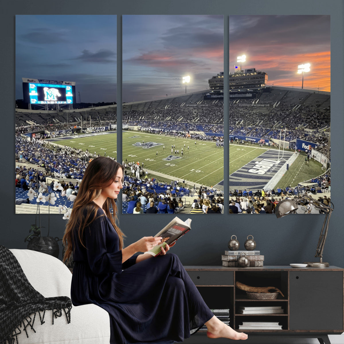 64409-PAN-FL-20X10 - Memphis Tigers Football Team Print - Memphis Simmons Bank Liberty Stadium Wall Art Canvas Print