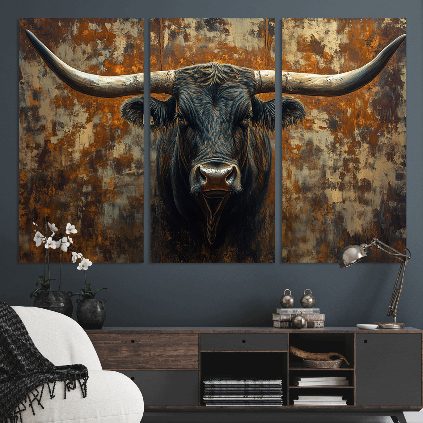 68068-MGV-CV-36X24 - Longhorn Texas Cow Bull Wall Art | Rustic Farmhouse Canvas Print | Ready to Hang Barn Decor for