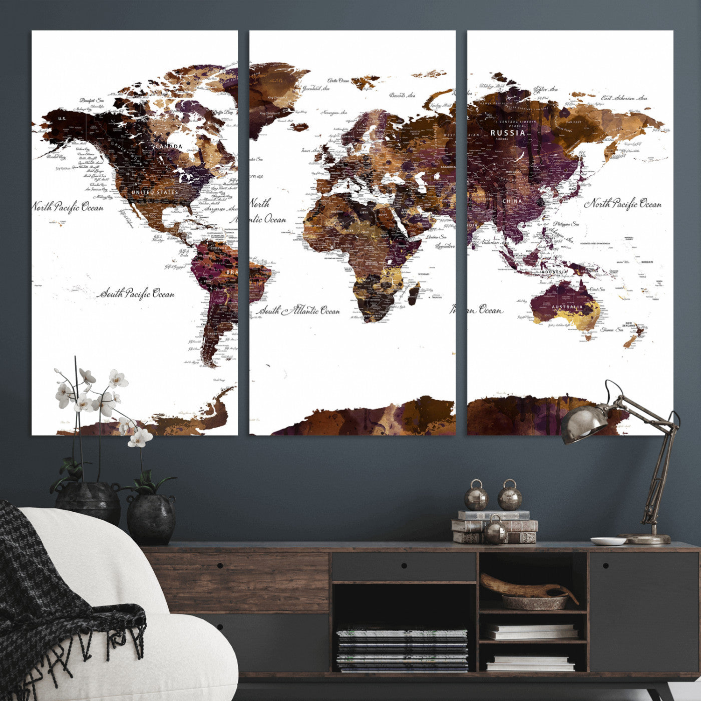 50611-MGV-CV-36X24 - Push Pin World Map Canvas Print – Framed Wall Art for Couples to Track Their Travels – Anniversary