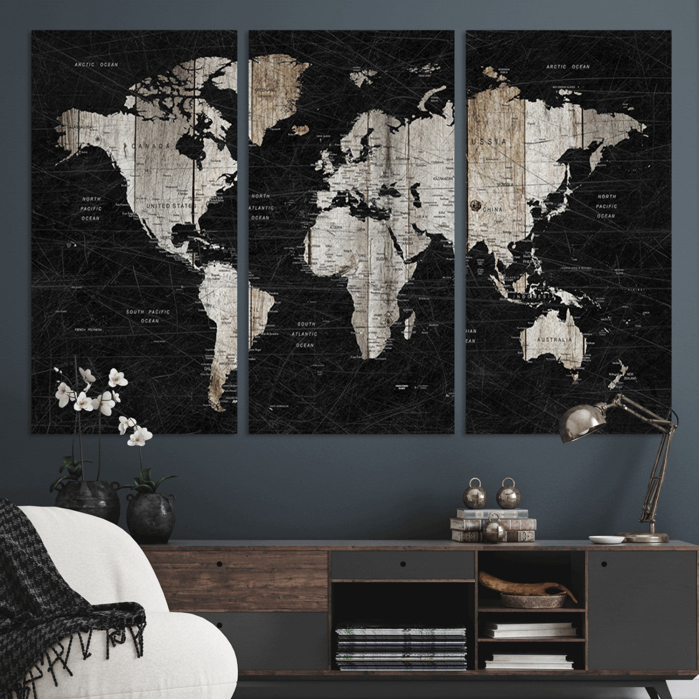 -Push Pin World Map Canvas Print – Framed Travel Map Wall Art for Couples, Anniversary Gift, Modern Home or Office Decor