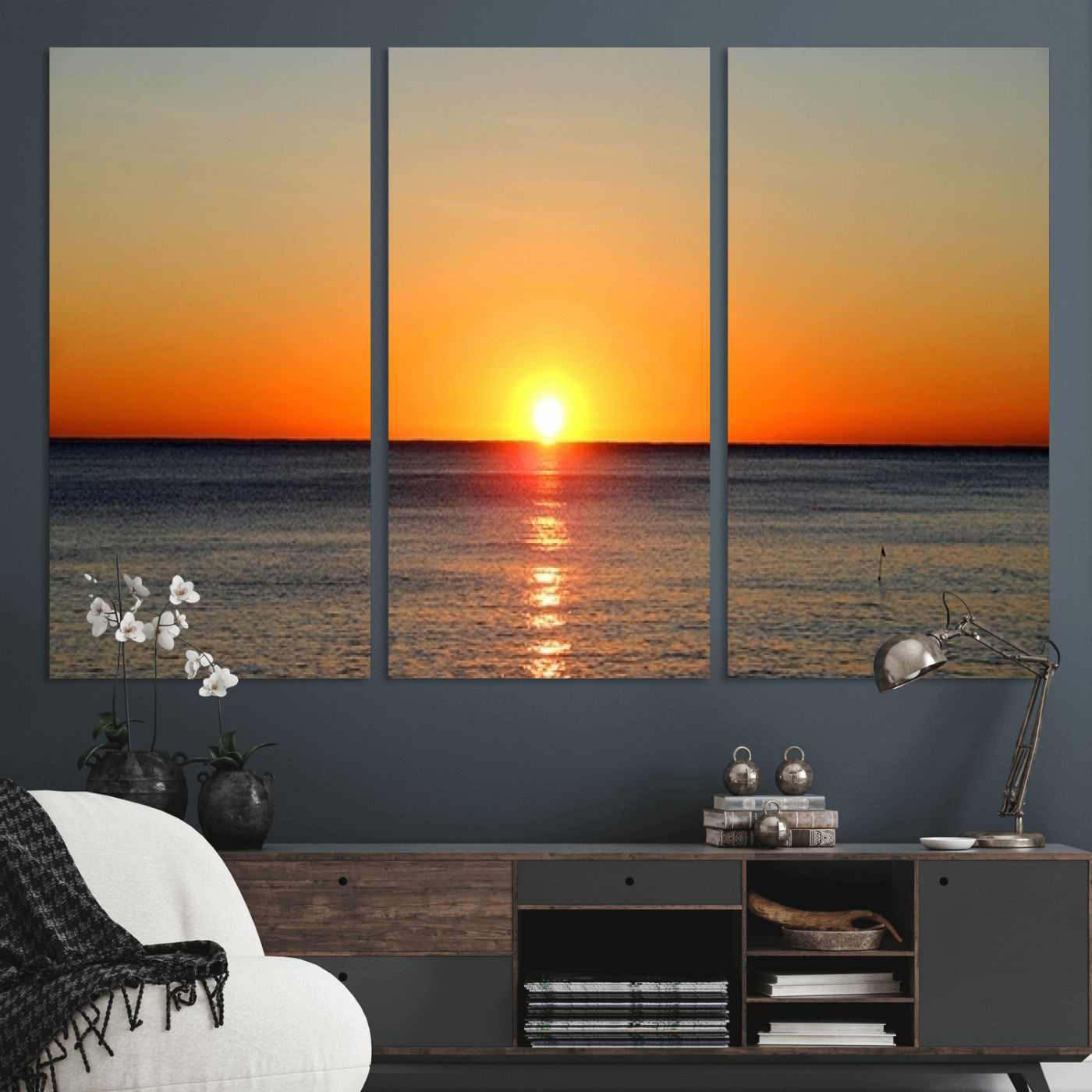 54676-MGV-CV-36X24-Golden Horizon Sunset Over Ocean Wall Art Canvas Print – Tropical Beach Canvas Wall Art – Giclee