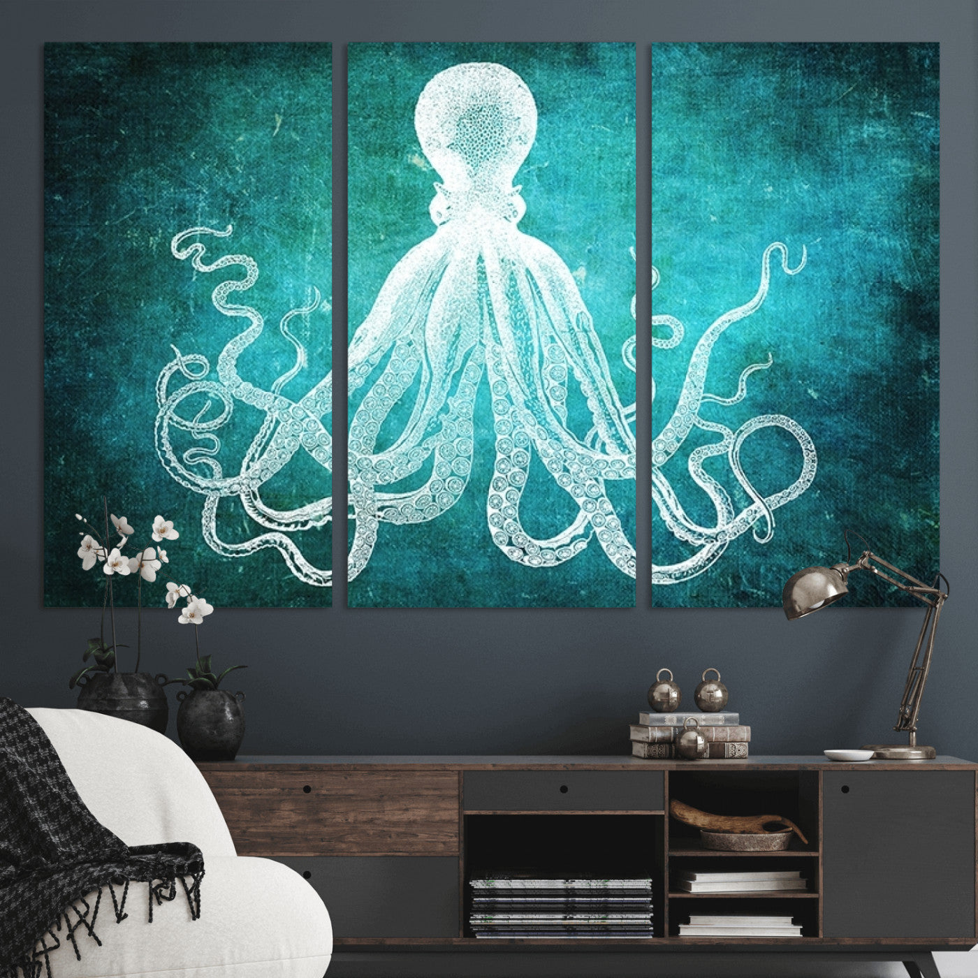 20773-MGV-CV-36X24-Green Octopus Abstract Wall Art Canvas Print