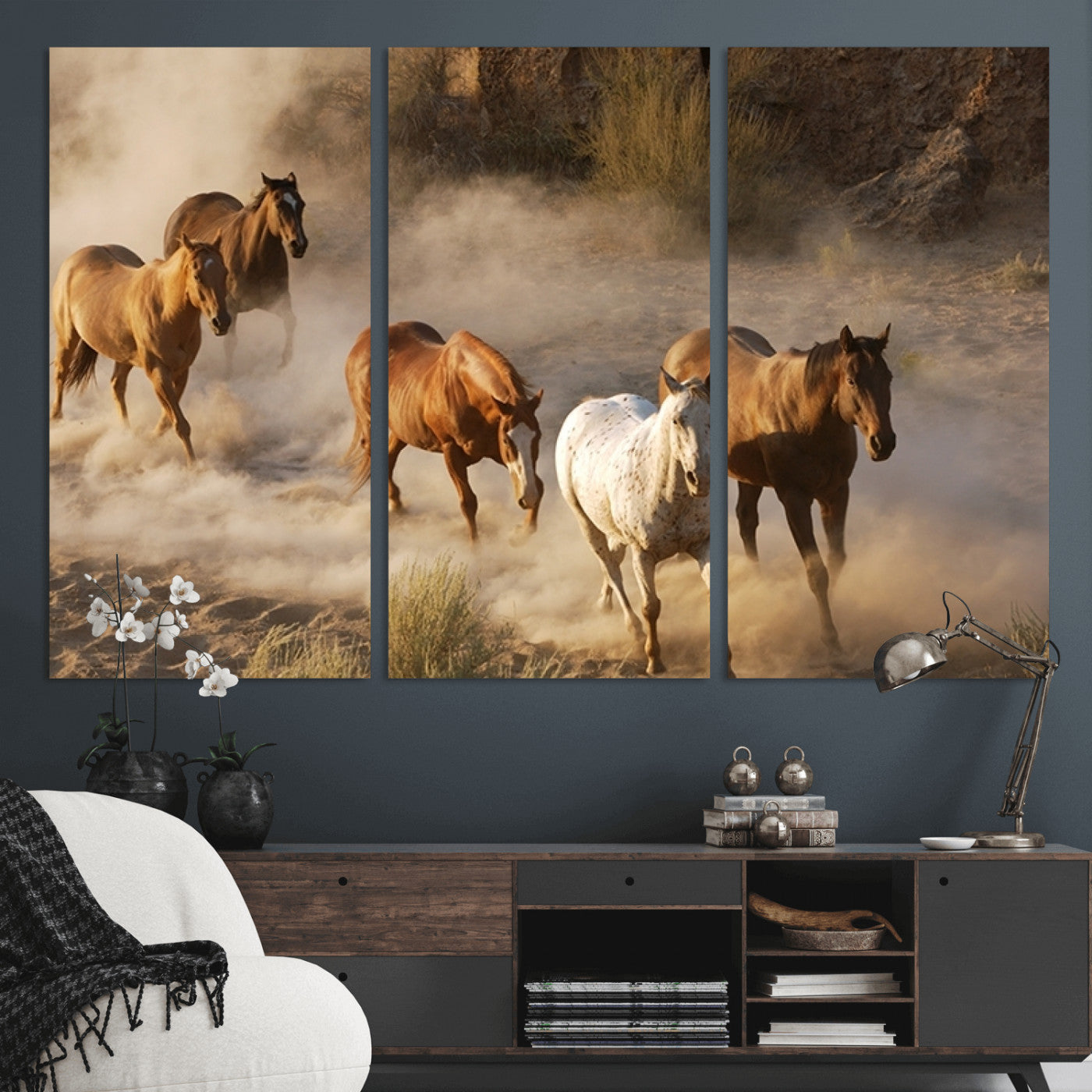 -Large Wall Art 5 Horses Running on Sand Canvas Print