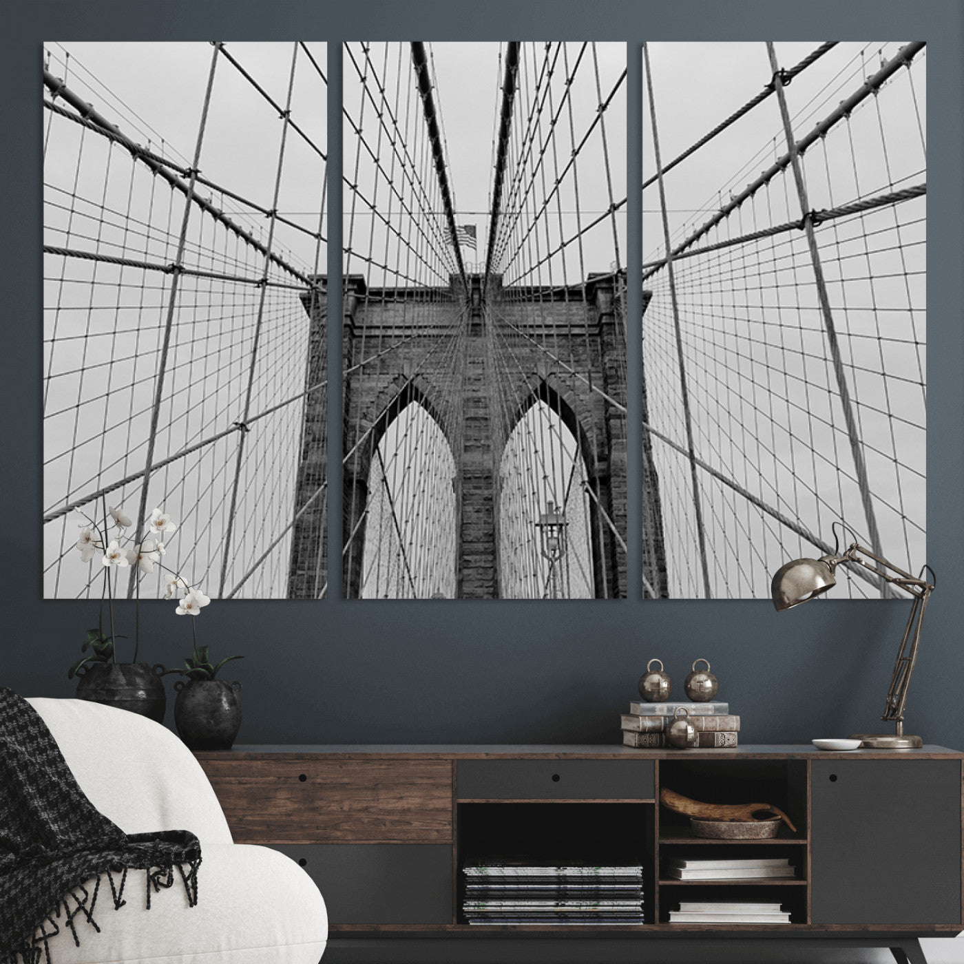 31341-MGV-CV-48X32-3P-Large Brooklyn Bridge Wall Art Canvas Print