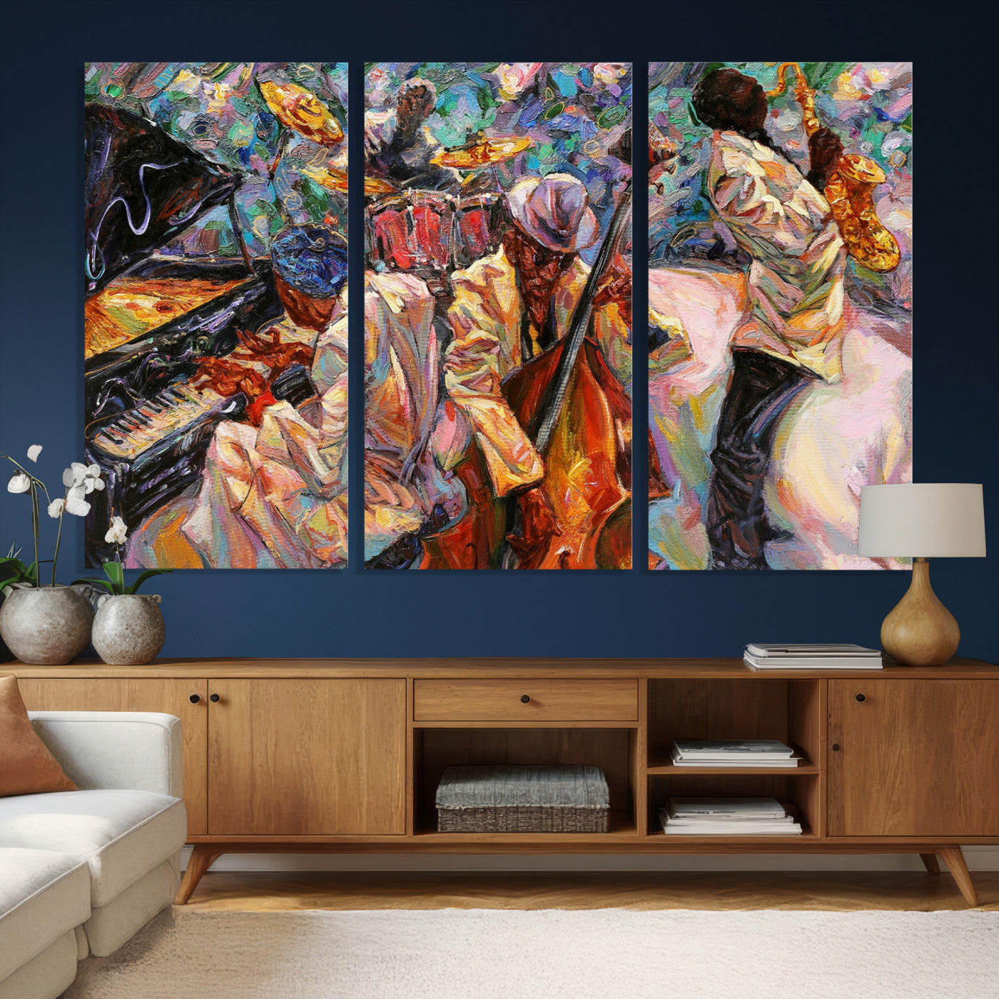 34929-MGV-CV-36X24 - African American Jazz Art Music Abstract Wall Art Painting Canvas Wall Art
