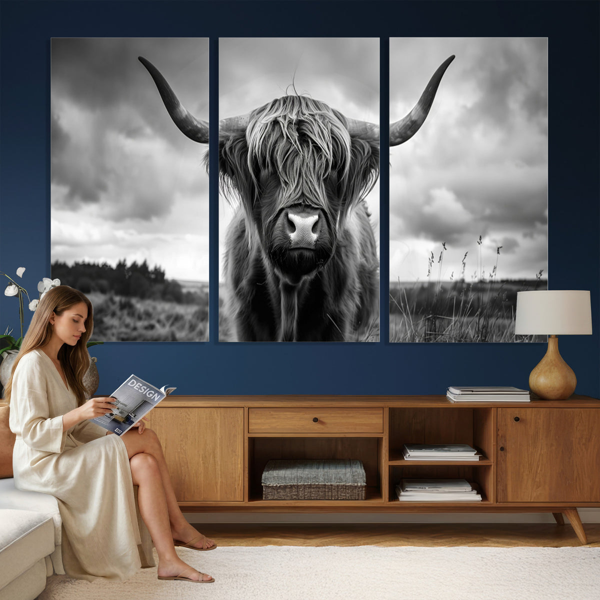 17924-_Poster-30x20 - Scottish Cow Wall Art Canvas Print, Longhorn Wall Art