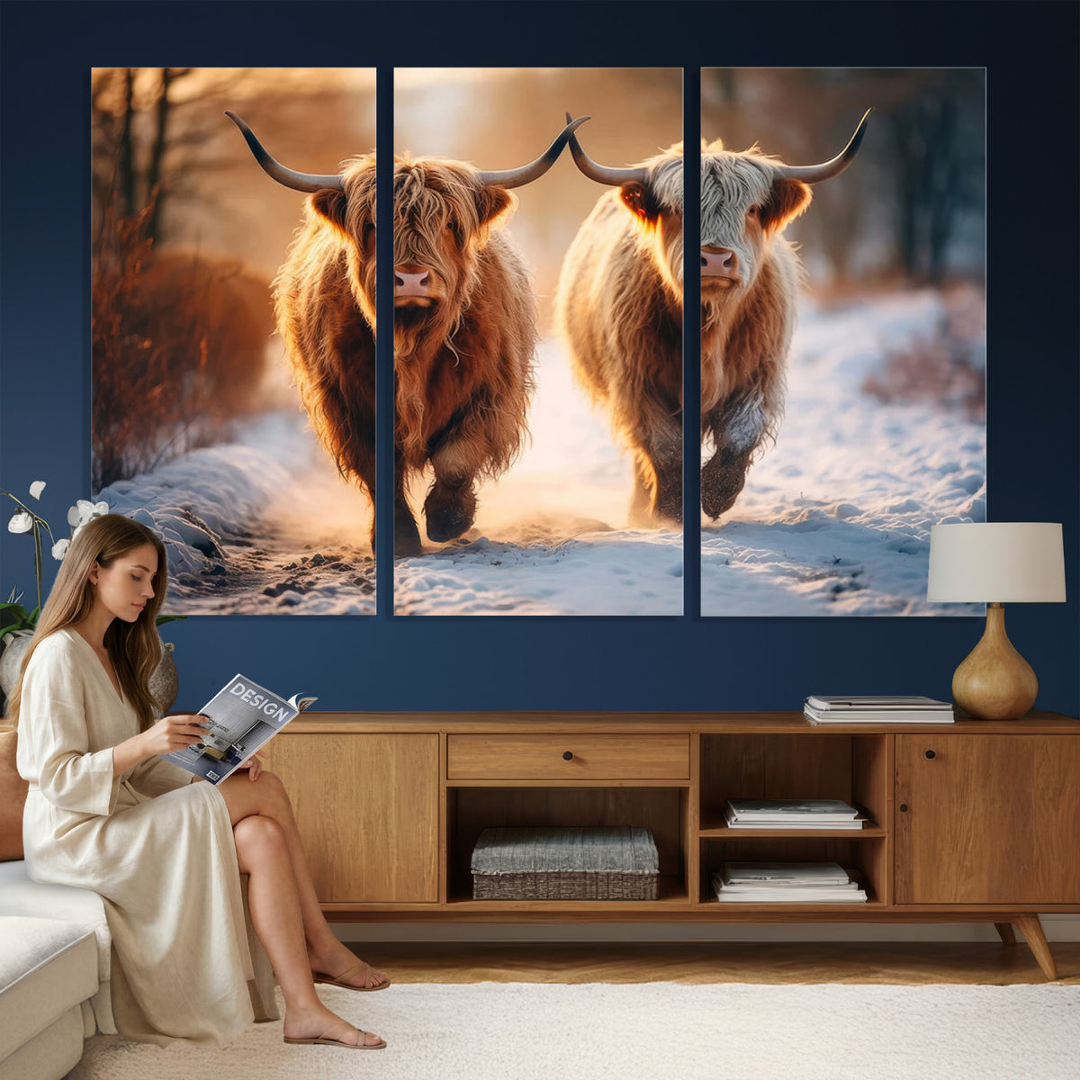 94810-_Poster-30x20 - Scottish Highland Cow Horn Farm Wall Art Canvas Print