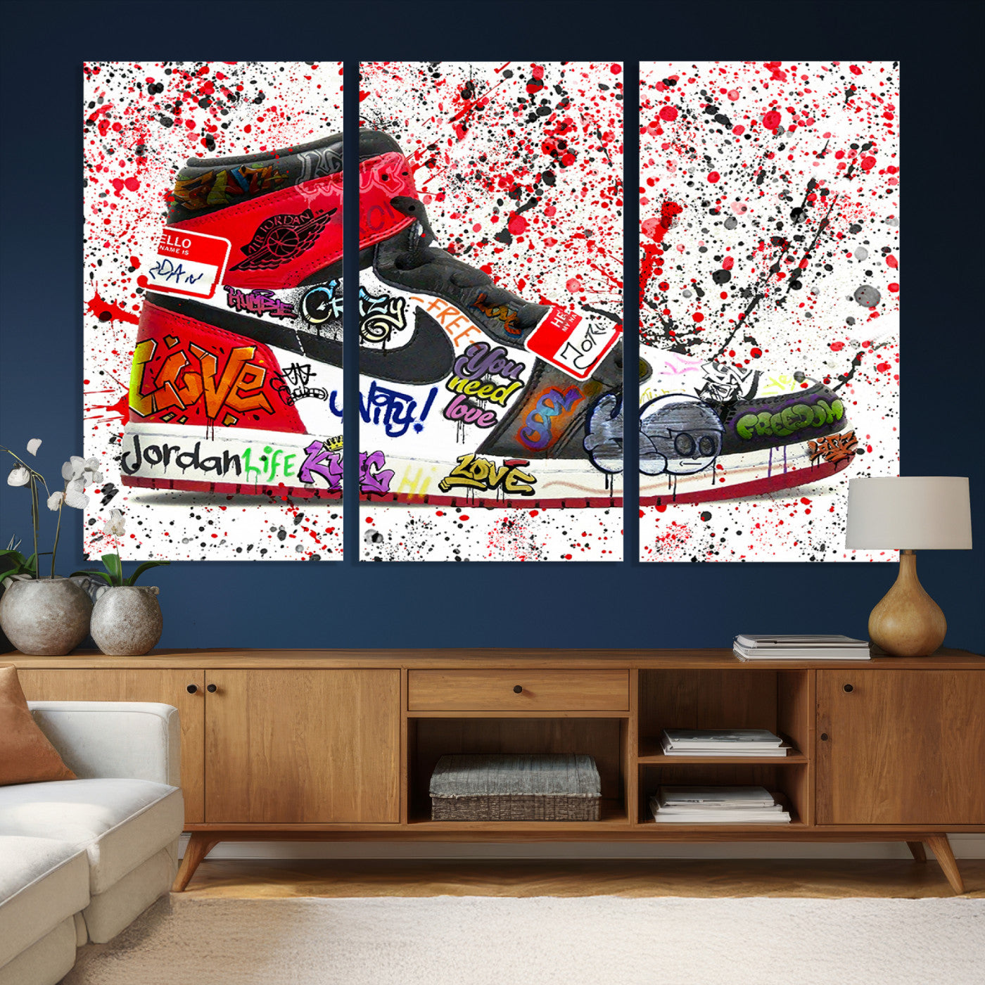 38836-MGV-CV-36X24 - Jordan Shoes Graffiti Wall Art Canvas Print- Jordan Graffiti Canvas Wall Art - Framed Perfect for