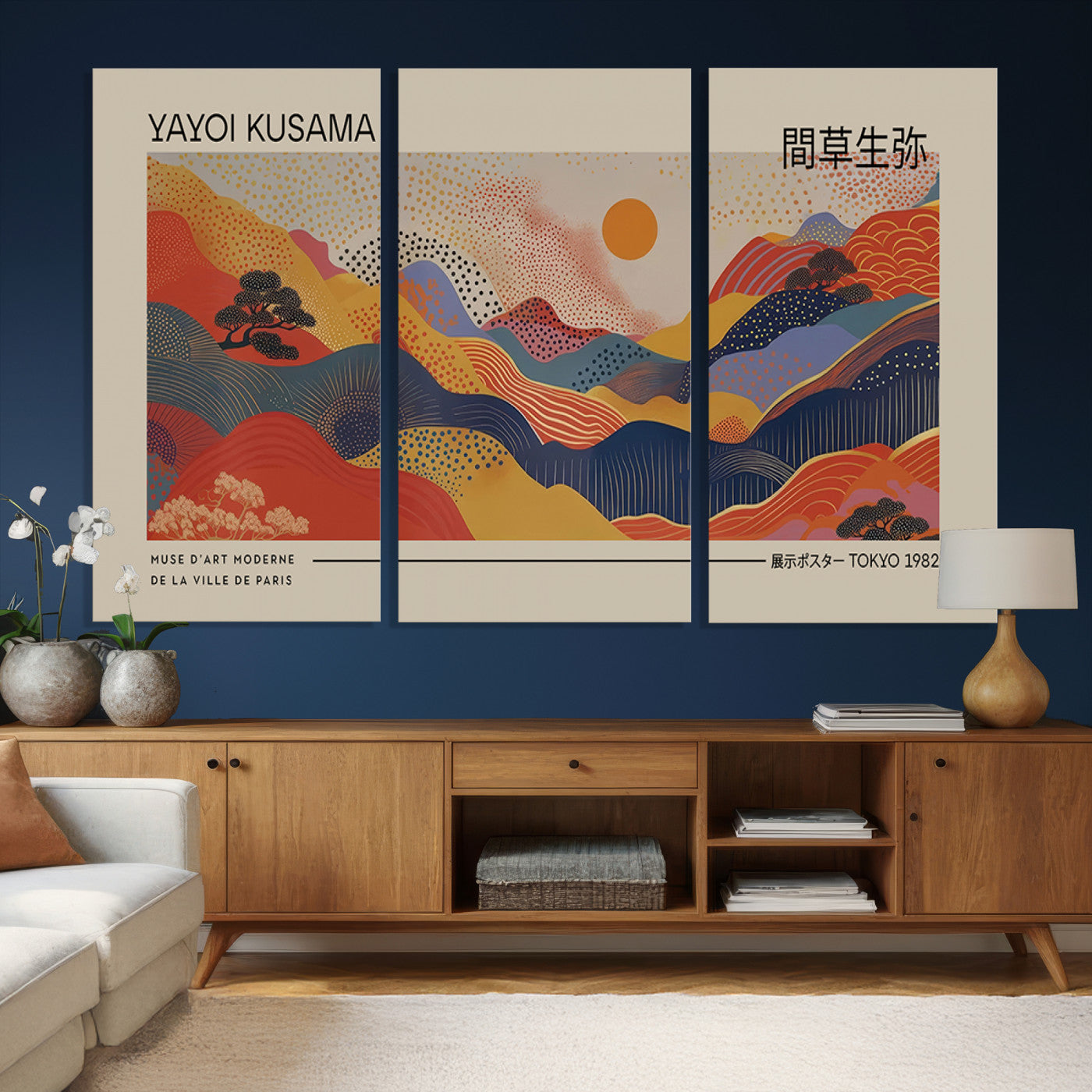 87627-MGV-CV-36X24 - Yayoi Kusama Landscape Canvas Print, Vibrant Floral Mountain Art Print, Botanical Flower Nature