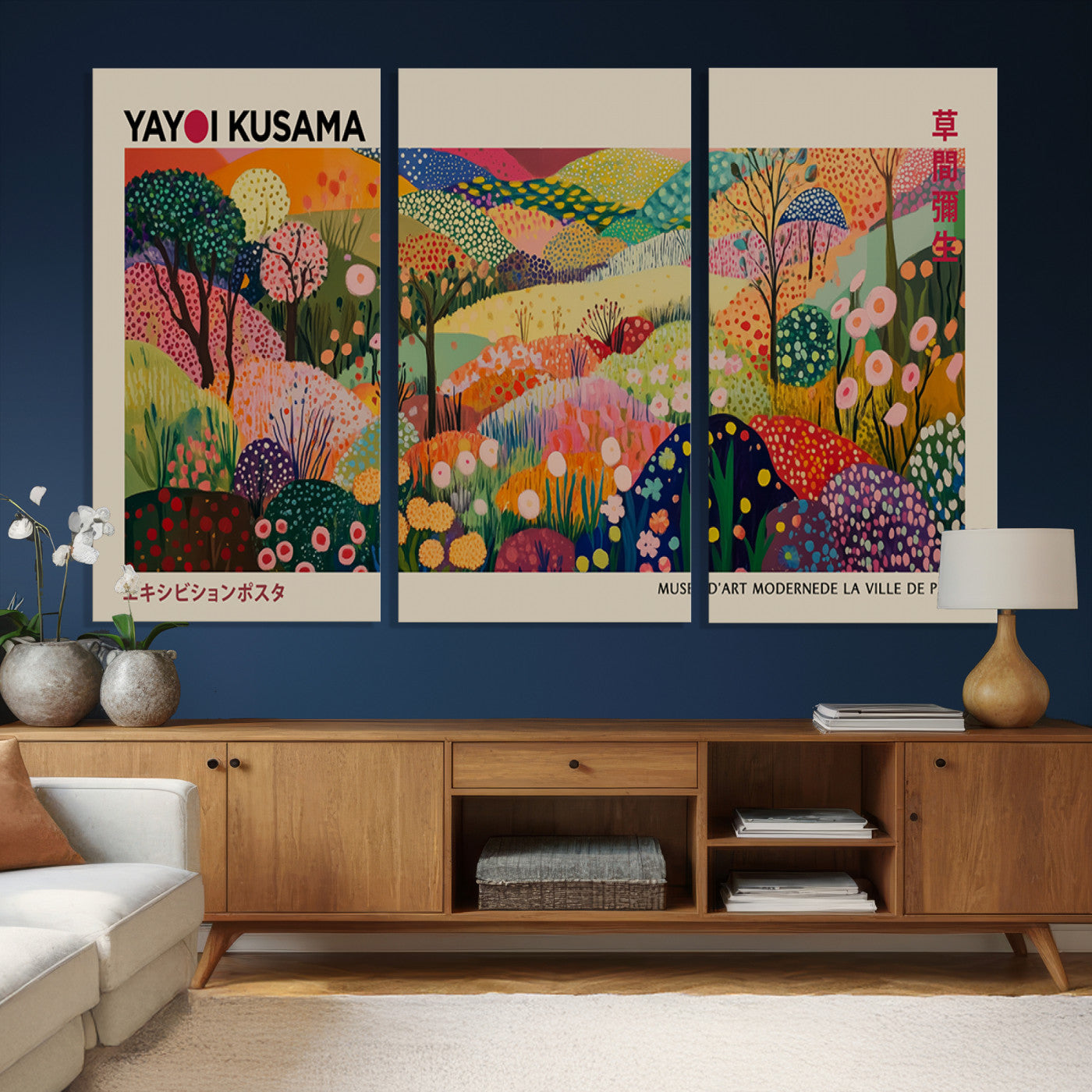 98921-MGV-CV-36X24 - Framed Yayoi Kusama 1986 Wall Art Print – Japanese Wall Art Print, Wabi Sabi Yayoi Kusama Print