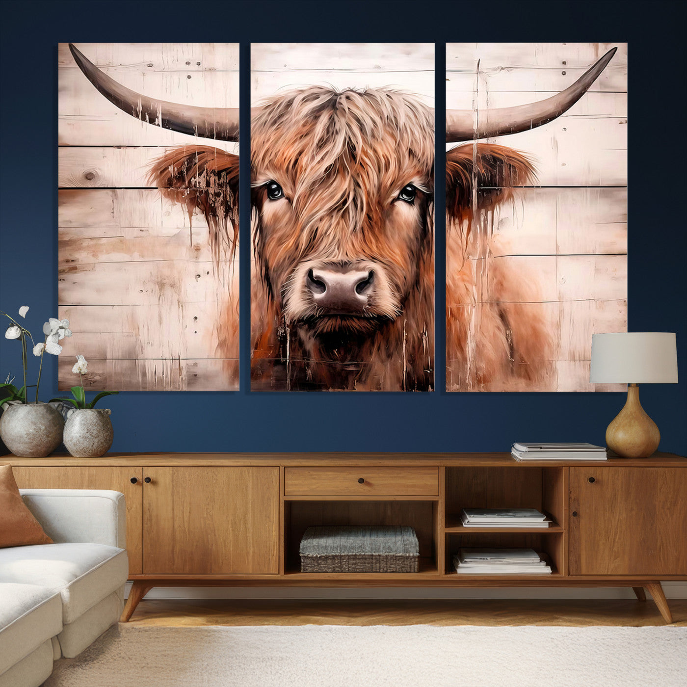 93730-MGV-CV-36X24 - Vintage Scottish Highland Cow Cattle Art Print Farmhouse Wall Art Canvas Print