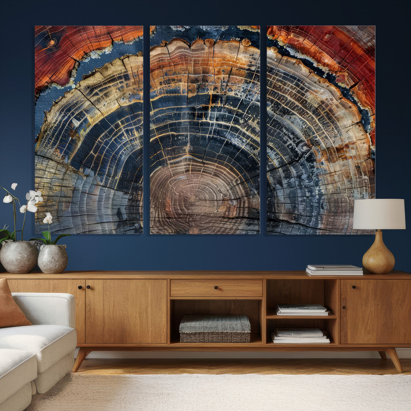 63519-MGV-CV-36X24 - Abstract Tree Ring Wall Art Canvas Print – Colorful Framed Minimalist Nature Tree Rings Home Artwork for Home and Office Decor