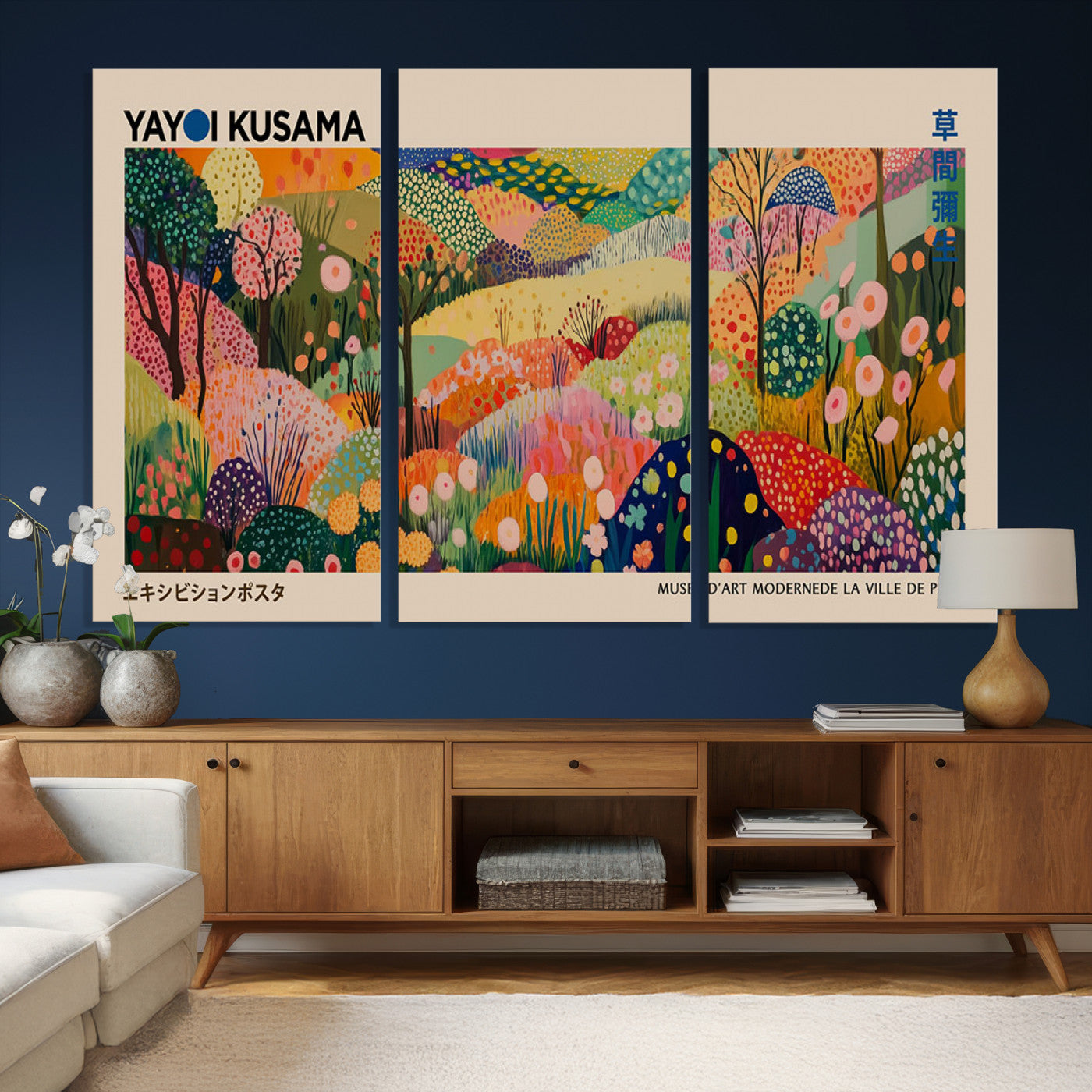 47970-MGV-CV-36X24 - Yayoi Kusama Japanese Art Canvas Print, Abstract Large Yayoi Kusama Framed Print, Japanese Wabi Print