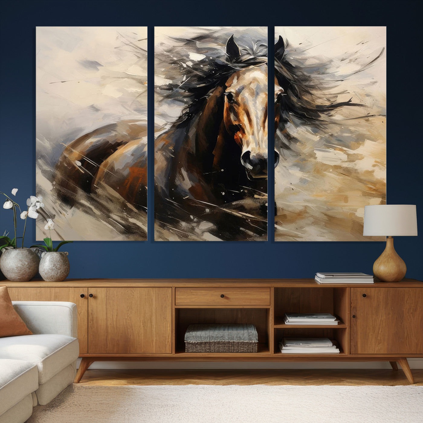53001-MGV-CV-36X24 - Abstract Wall Art Horse Print - Large Western Horse Canvas - Farmhouse Woodland Wall Art - Framed