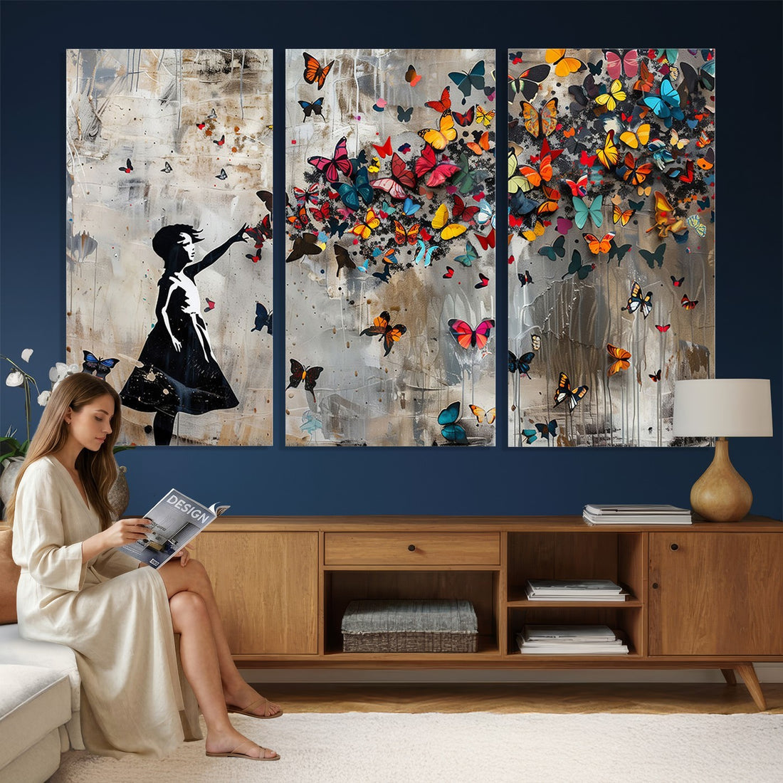 Banksy Butterfly Girl Wall Art | Modern Graffiti Canvas Print, Street Art Decor