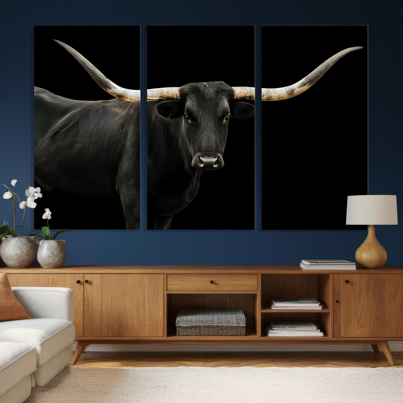 23572907-MGV-CV-36X24 - Texas Longhorn Wall Art Canvas Print, Framed Rustic Western Art Picture Print, Farmhouse Animal Perfect Modern Western Minimalist Decor Artwork