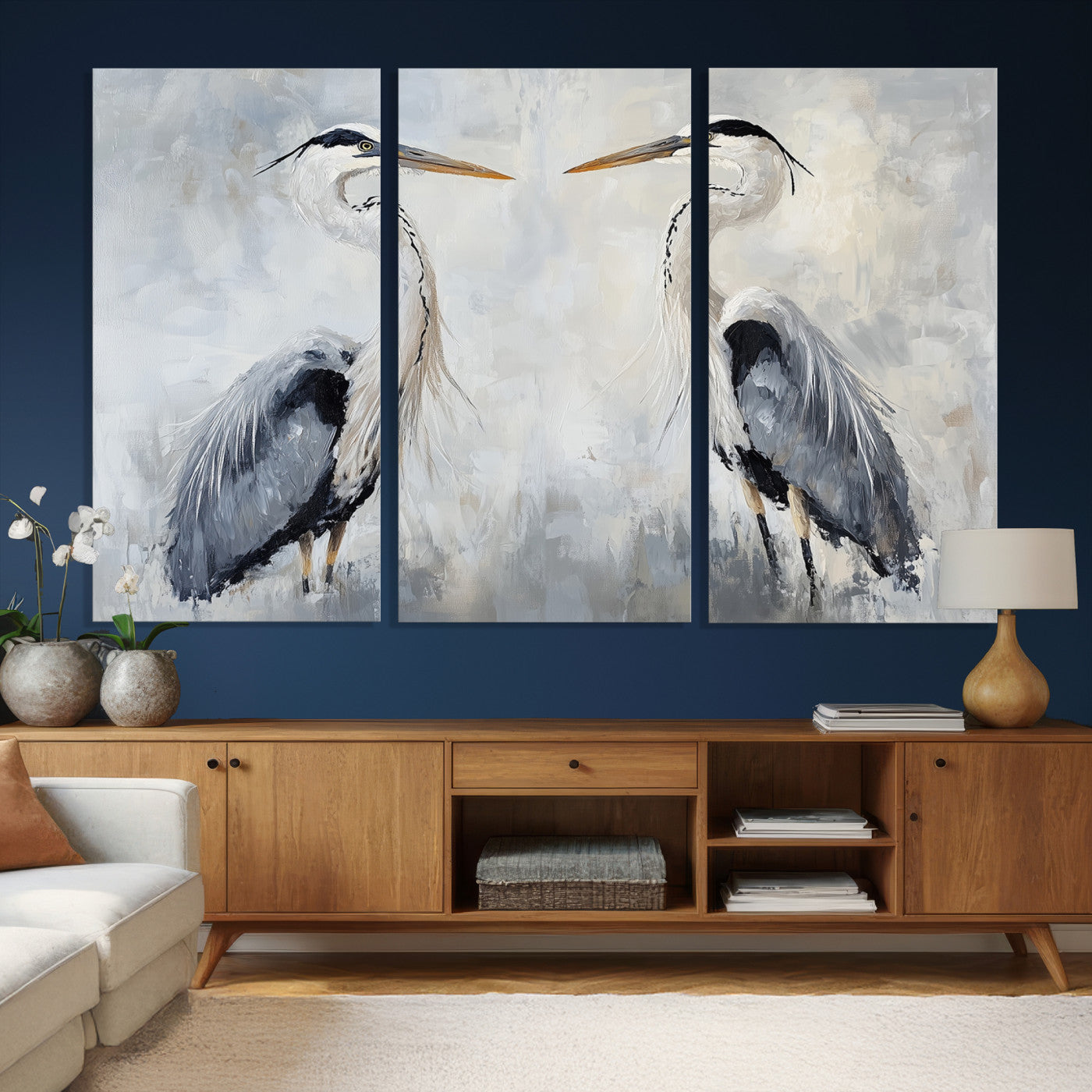 90806932-MGV-CV-36X24 - Heron Wall Art Wall Art Canvas Print, Framed Bird Canvas Decor Art Picture Print, Nature Inspired Perfect Coastal Minimalist Decor Artwork
