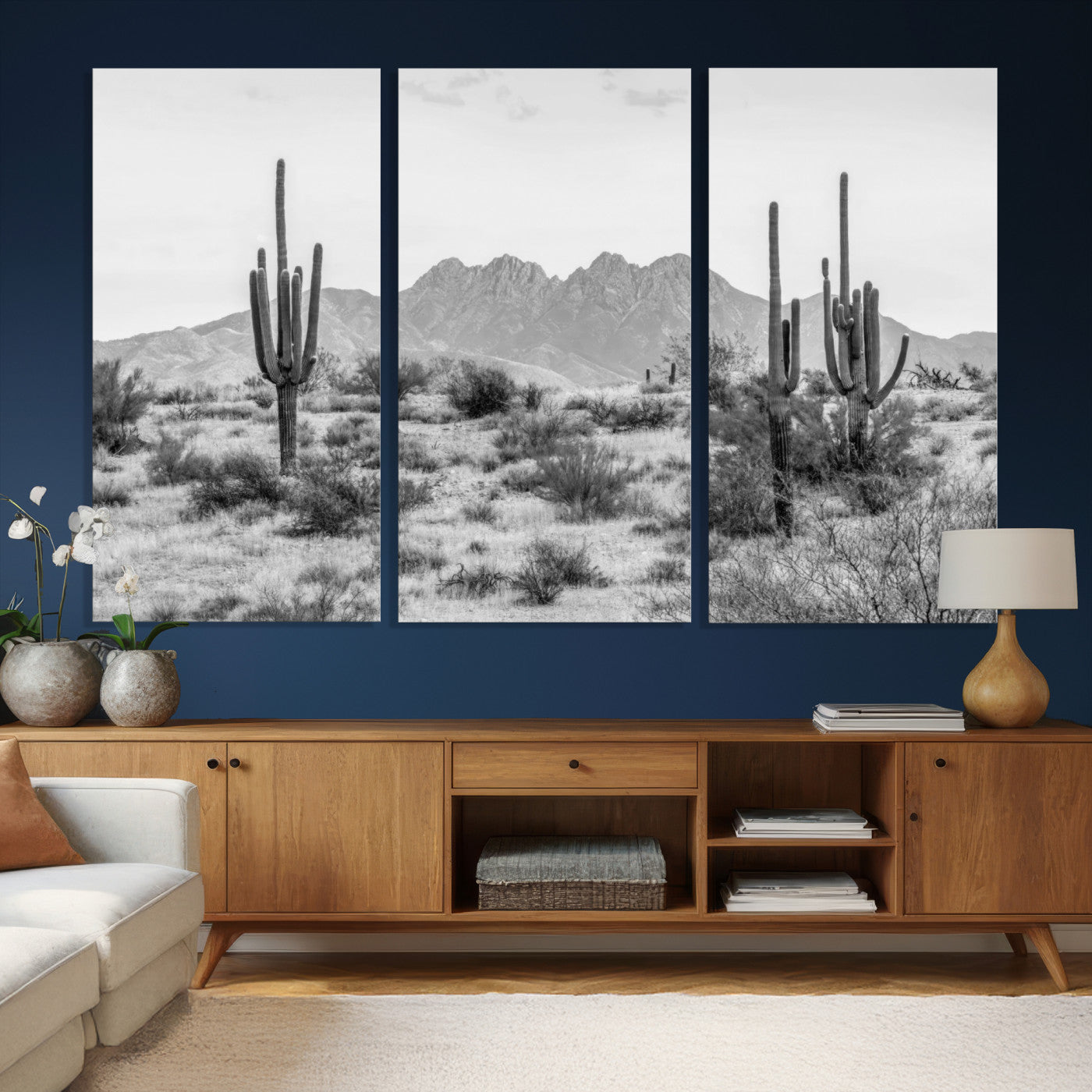 97436PHN-MGV-CV-36X24 - Black White Arizona Desert Canvas Wall Art Cactus Farmhouse Wall Art
