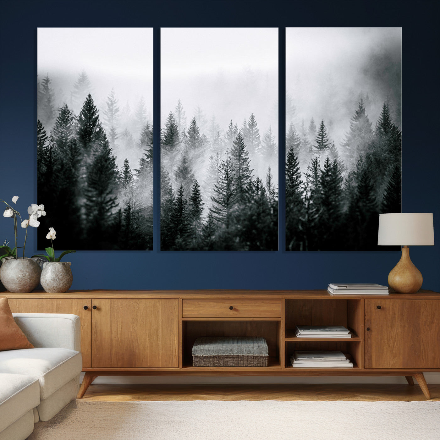 87750525-MGV-CV-36X24 - Foggy Forest Wall Art Canvas Print – Mountain Woodland Landscape Photography for Minimal Nature Home Decor