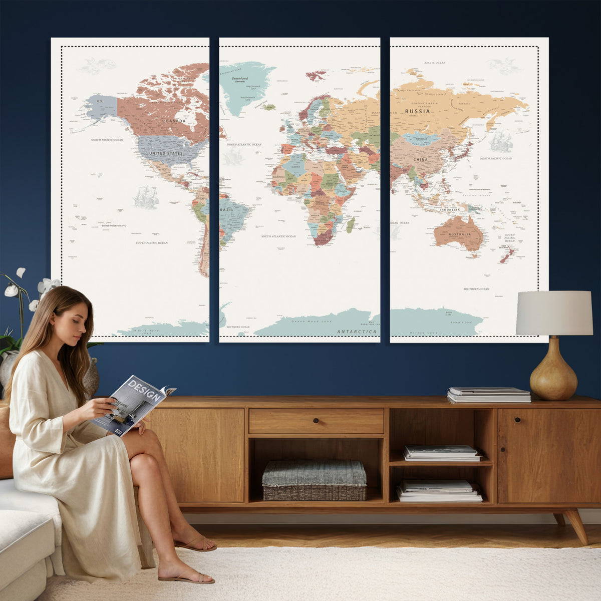63447567-MGV-CV-36X24 - Pastel Colors World Map Wall Art Canvas Print
