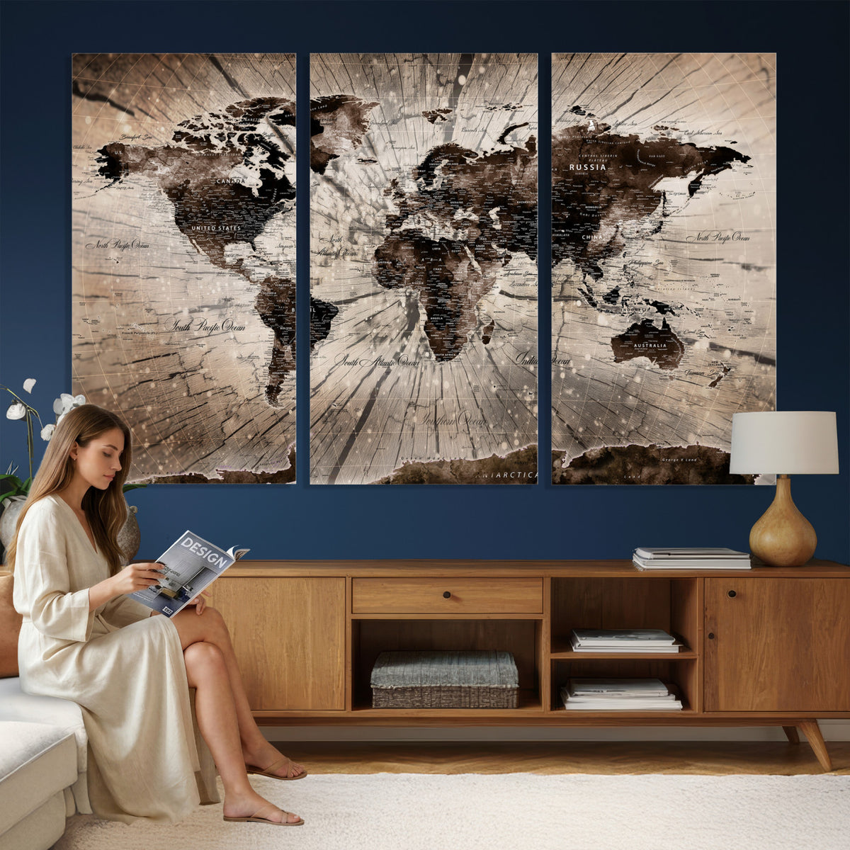 94623295-MGV-CV-36X24 - World Map Wall Art Canvas Print, Modern Decorative Framed Map Artwork Prints for Living Room, Office, Bedroom Wall Decor