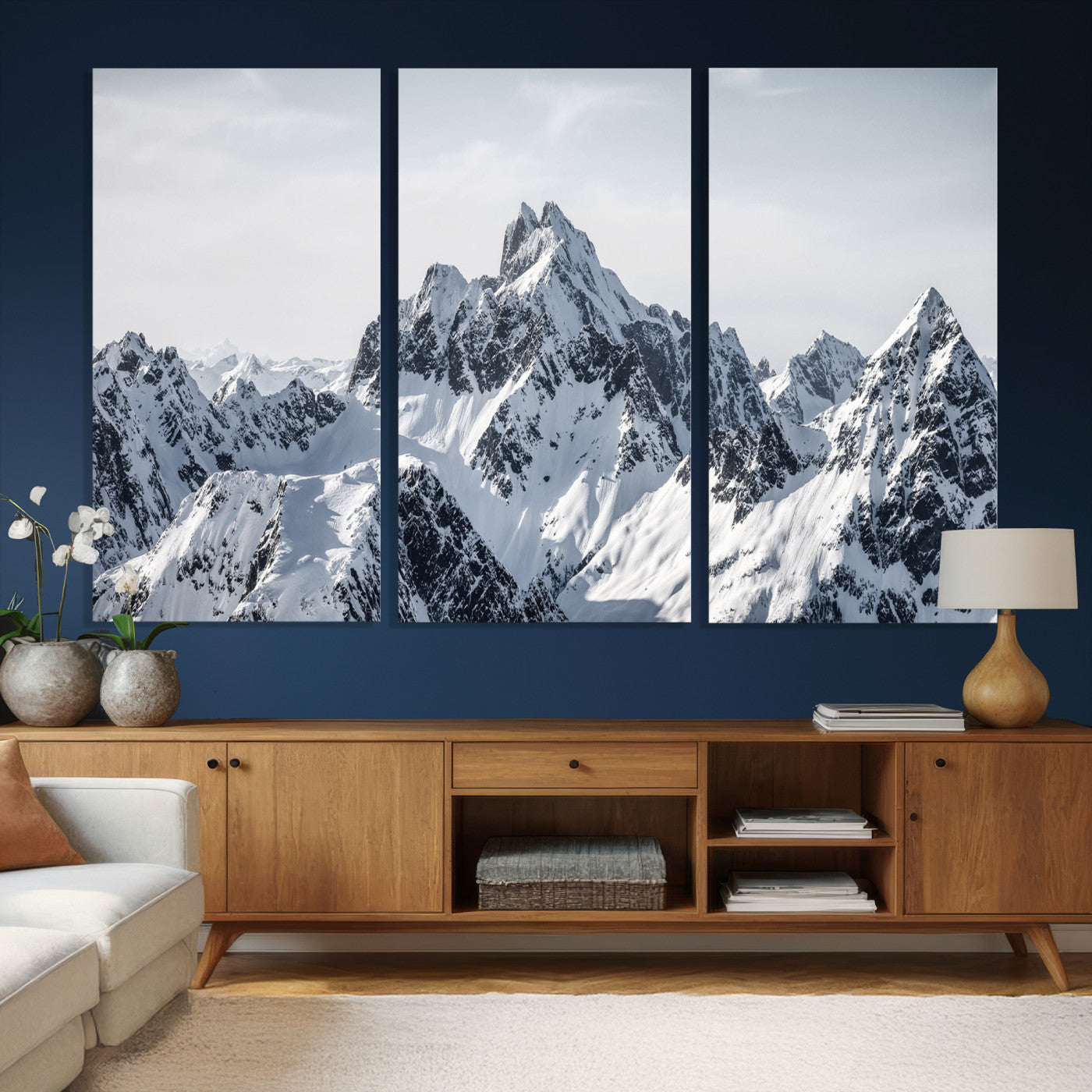 33126265-MGV-CV-36X24 - Snowy Mountain Range Canvas Print, Alpine Peaks Landscape Wall Art, Framed Canvas Ready to Hang