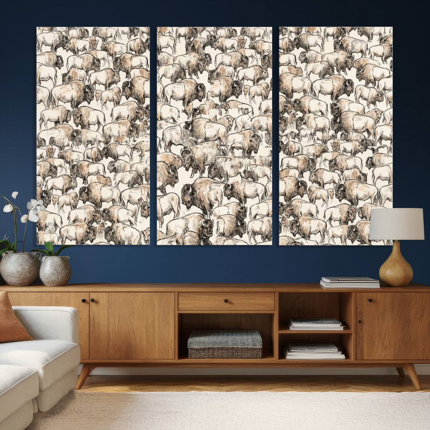 77502929-MGV-CV-36X24 - Farmhouse Animals Wall Art Canvas Print - Abstract Farm Animal Drawing Mid-Century Wall Art for Cabin Decor