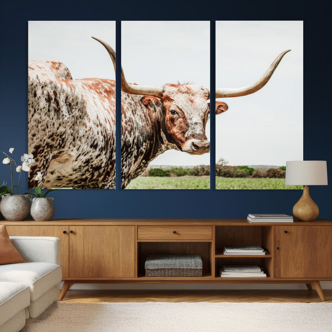 Texas Cattle Longhorn Wall Art Canvas Print for Farmhouse Decor