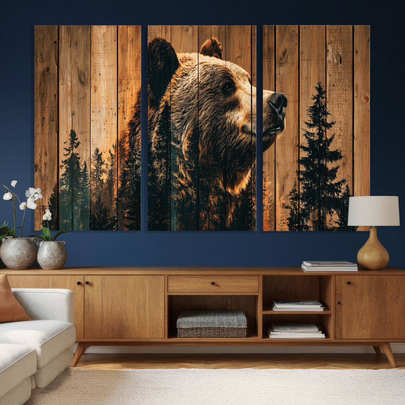31552198-MGV-CV-36X24 - Rustic Bear Wall Art Canvas Print – Woodland Wildlife Artwork Print for Cabin, Lodge, and Farmhouse Home Decor
