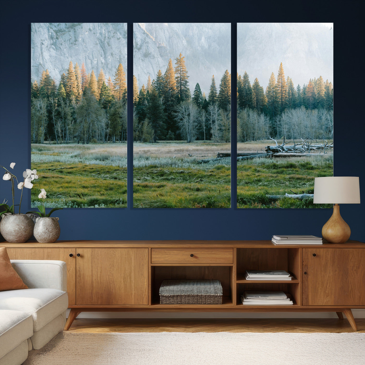 95548744-MGV-CV-36X24 - Forest Meadow Wall Art Canvas Print, Pine Tree Landscape Nature Artwork, Mountain Valley Scenic Photography, Calm Wilderness Wall Decor