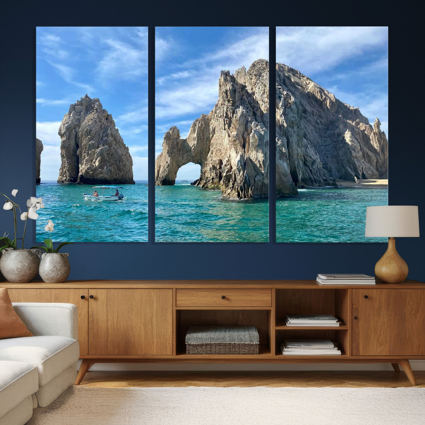 20946478-MGV-CV-36X24 - El Arco Cabo San Lucas Ocean Arch Wall Art Canvas Print, Baja California Rock Arch Seascape Canvas Print, Mexico Coastal Landmark Scenic Art Printing