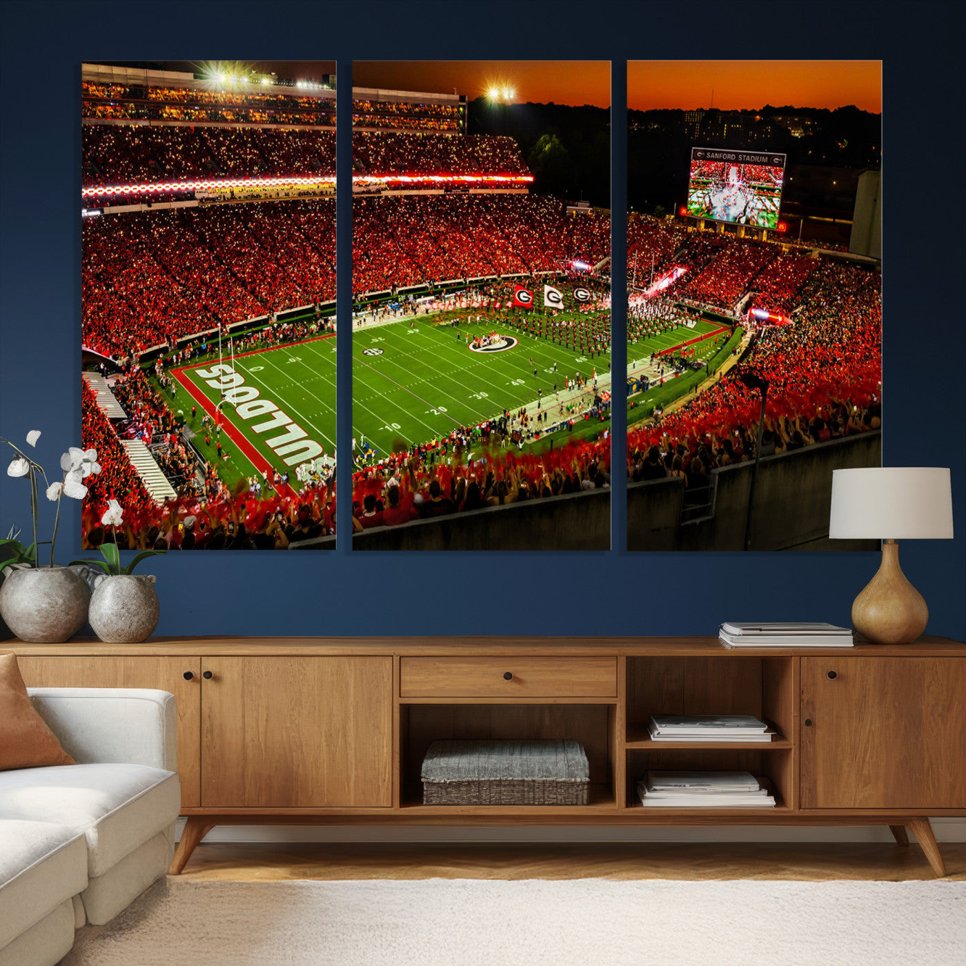 48894104-MGV-CV-36X24 - Georgia Bulldogs Stadium Wall Art Canvas Print, Sanford Stadium Night Game Panorama, College Football Crowd Wall Decor