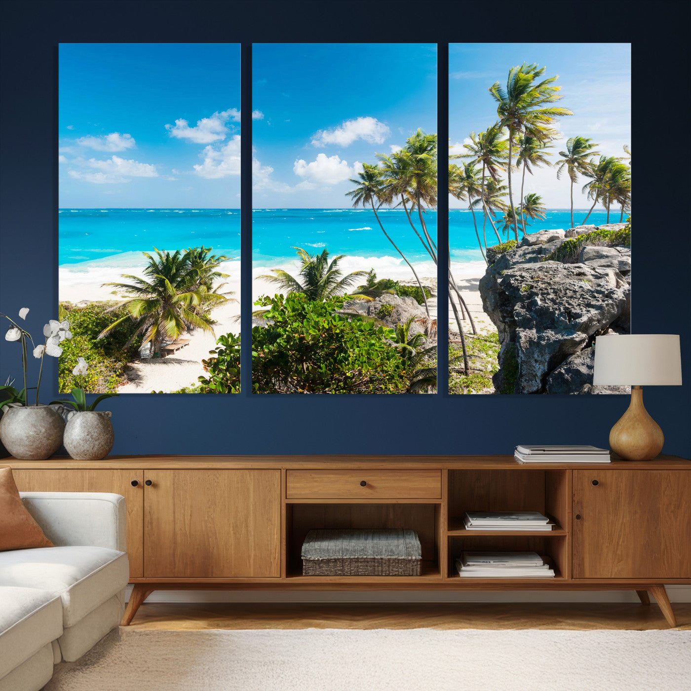 98605610-MGV-CV-36X24 - Tropical Beach Wall Art Canvas Print, Palm Tree Ocean Landscape Photography, Caribbean Coastal Artwork
