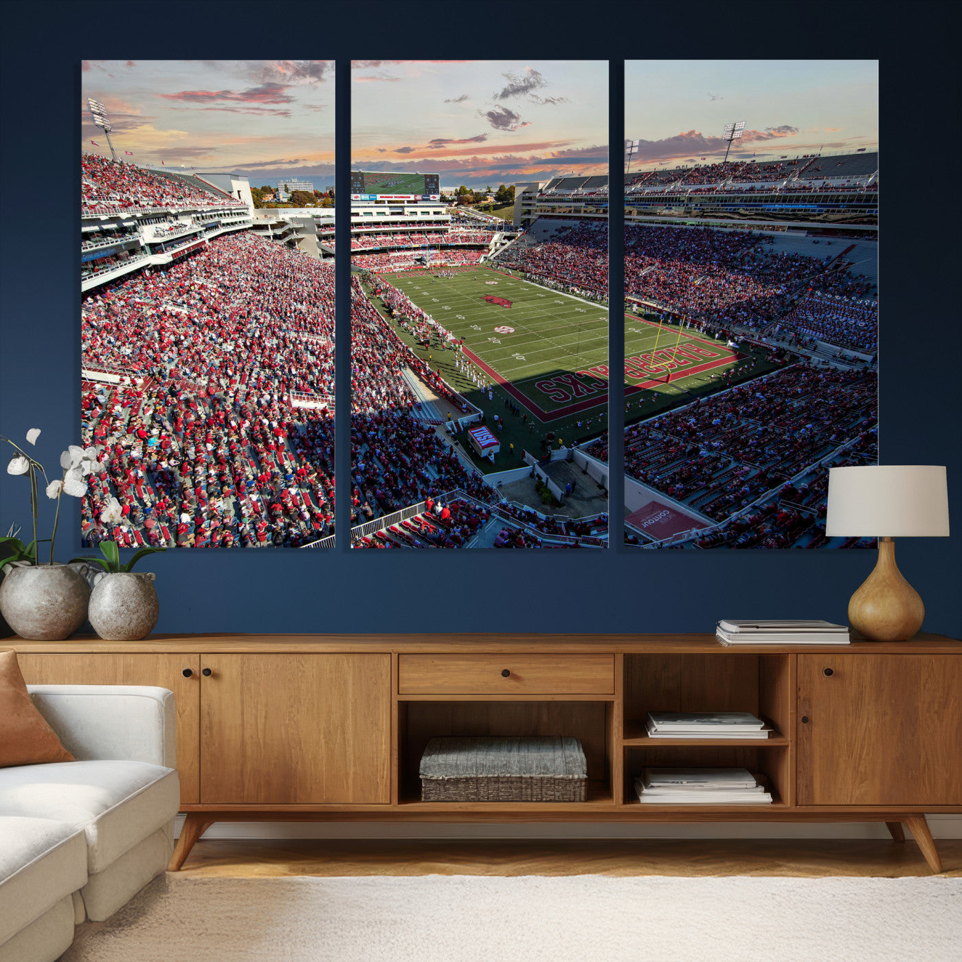 46571211-MGV-CV-36X24 - Donald W. Reynolds Razorback Stadium Wall Art Canvas Print – Arkansas Razorbacks Football Artwork for Home, Office, and Sports Room Decor