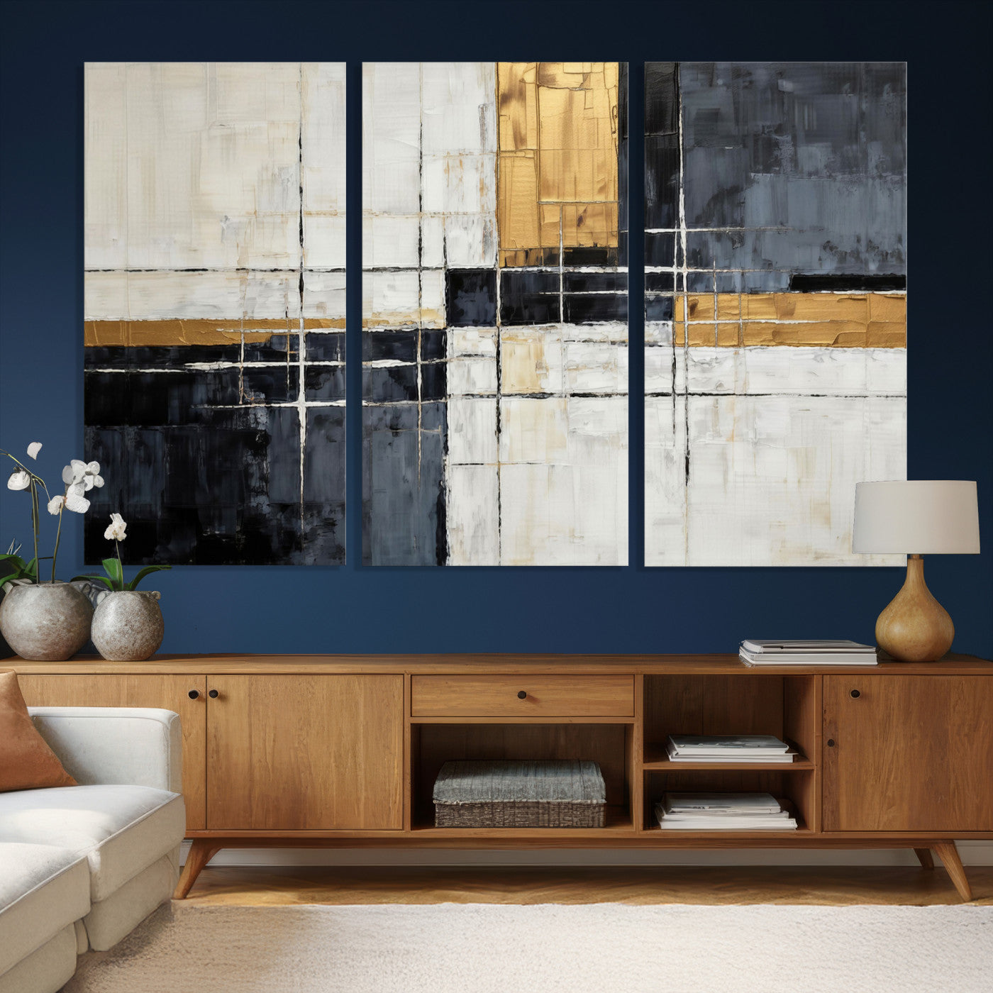 78975677-MGV-CV-36X24 - Gold Abstract Wall Art Canvas Print, Modern Luxury Geometric Painting Wall Decor for Living Room and Office