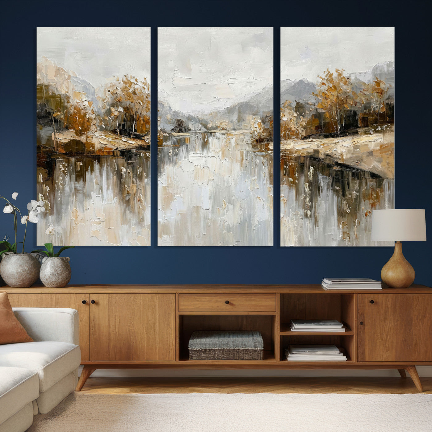 75820239-MGV-CV-36X24 - Abstract Landscape Wall Art Canvas Print, Modern Lake Printing Wall Decor for Contemporary Interiors