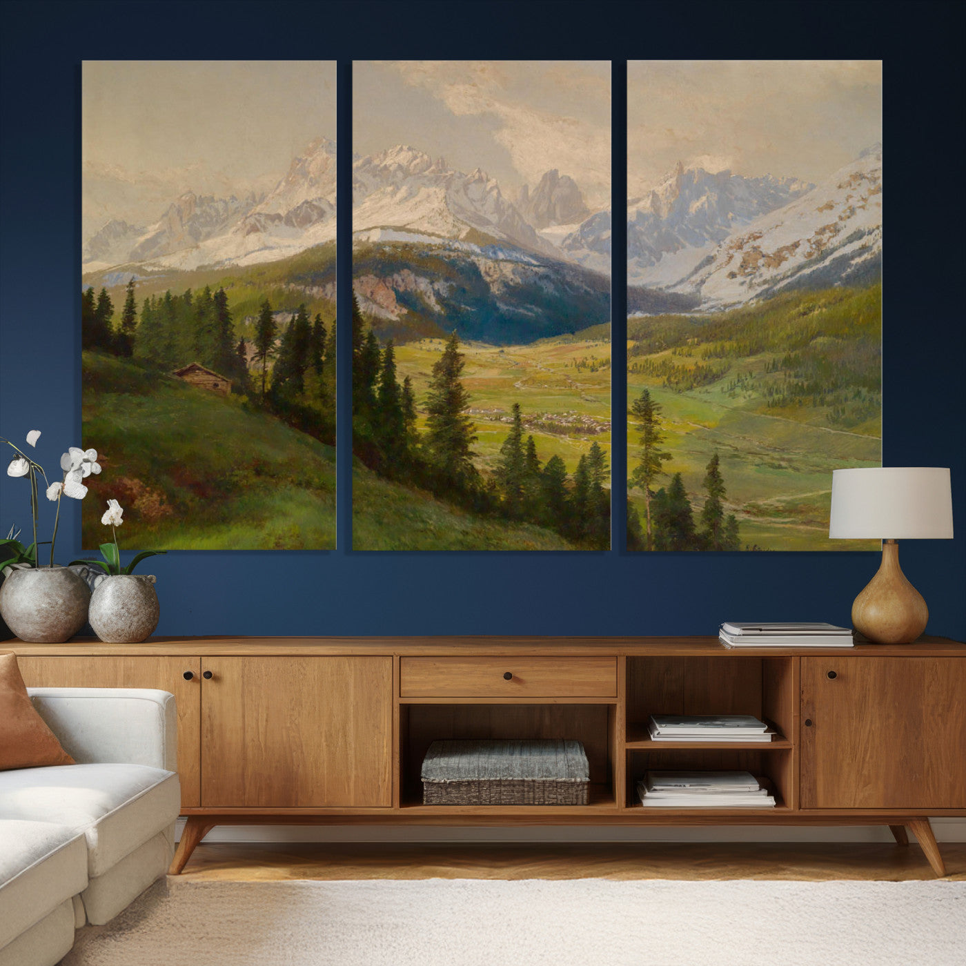 60864994-MGV-CV-36X24 - Konrad Petrides View From Mount Helm Wall Art Canvas Print - Watercolor Sexten and the Sextener Sonnenuhr Art Canvas Print