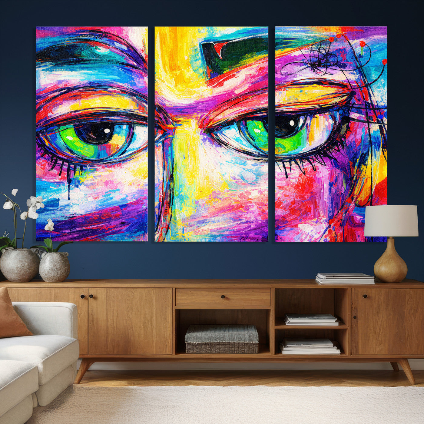 99390655-MGV-CV-36X24 - Colorful Abstract Face Wall Art Canvas Print – Modern Pop Art Portrait Artwork for Contemporary Living Room Decor
