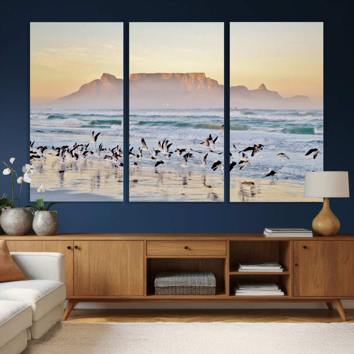 78989362-MGV-CV-36X24 - Seagulls Over Ocean Wall Art Canvas Print – Coastal Beach Landscape Artwork for Living Room Decor