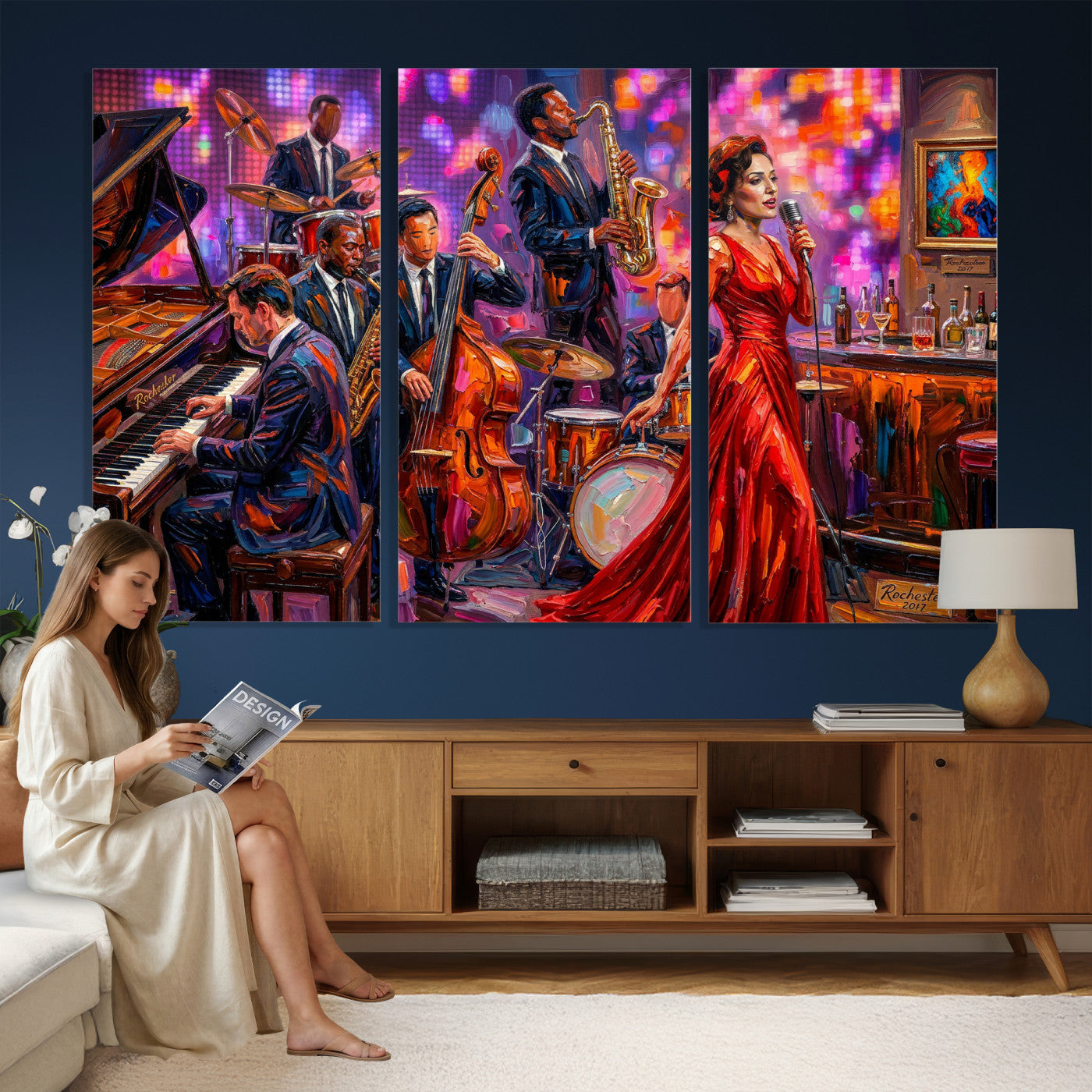 620930J20-MGV-CV-36X24 - Jazz Band Canvas Wall Art — Jazz Club Singer Saxophone Print | Music Wall Decor | Bar Restaurant Art | Music Lover Gift | Jazz Home Decor